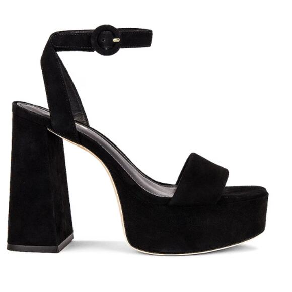 Larroudé Dolly Platform Sandal in Black Suede in Box EUC Size 9 - Picture 1 of 5